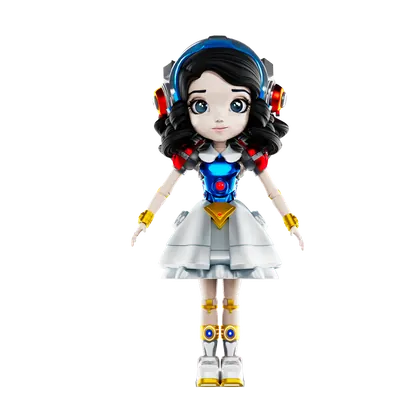 Robo Snow White turning in front of streaming code